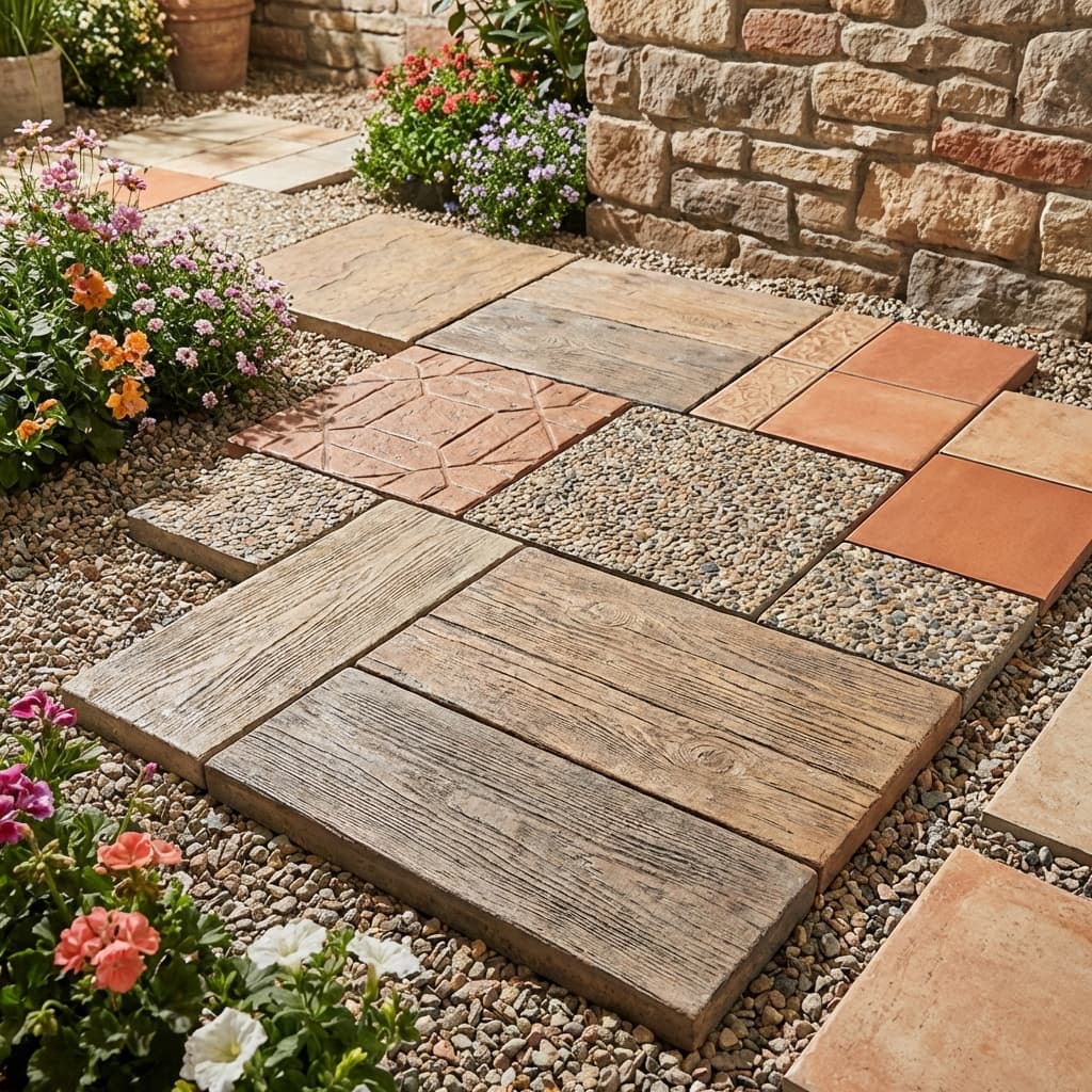 Decorative concrete pavers and tiles